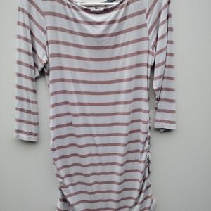 Loveappella Striped Long Sleeve Top - Mauve and White
